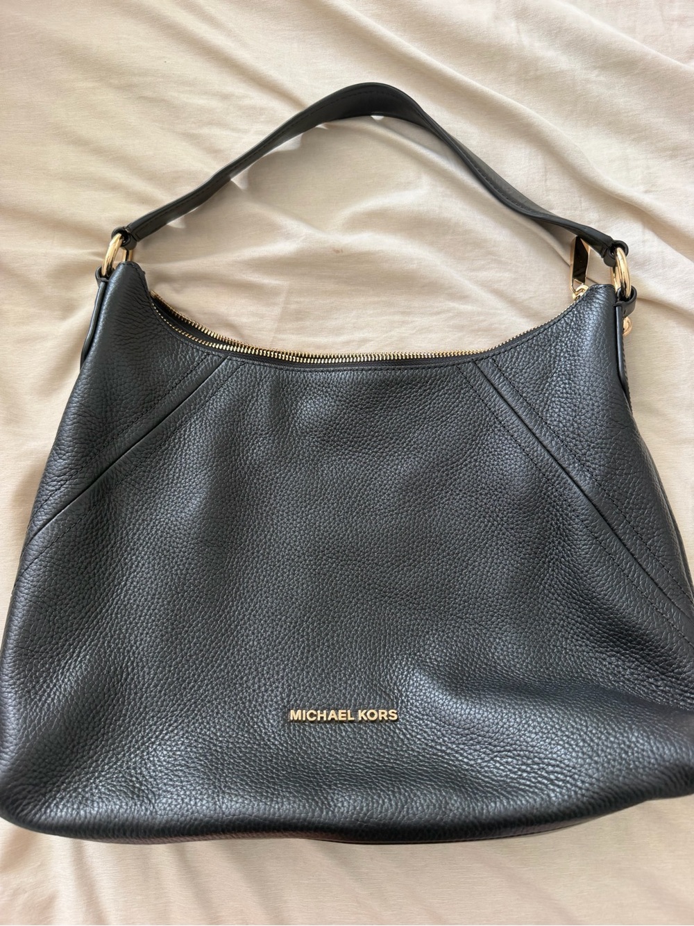 Michael Kors Black Pebbled Leather Hobo Shoulder Bag with Gold Hardware